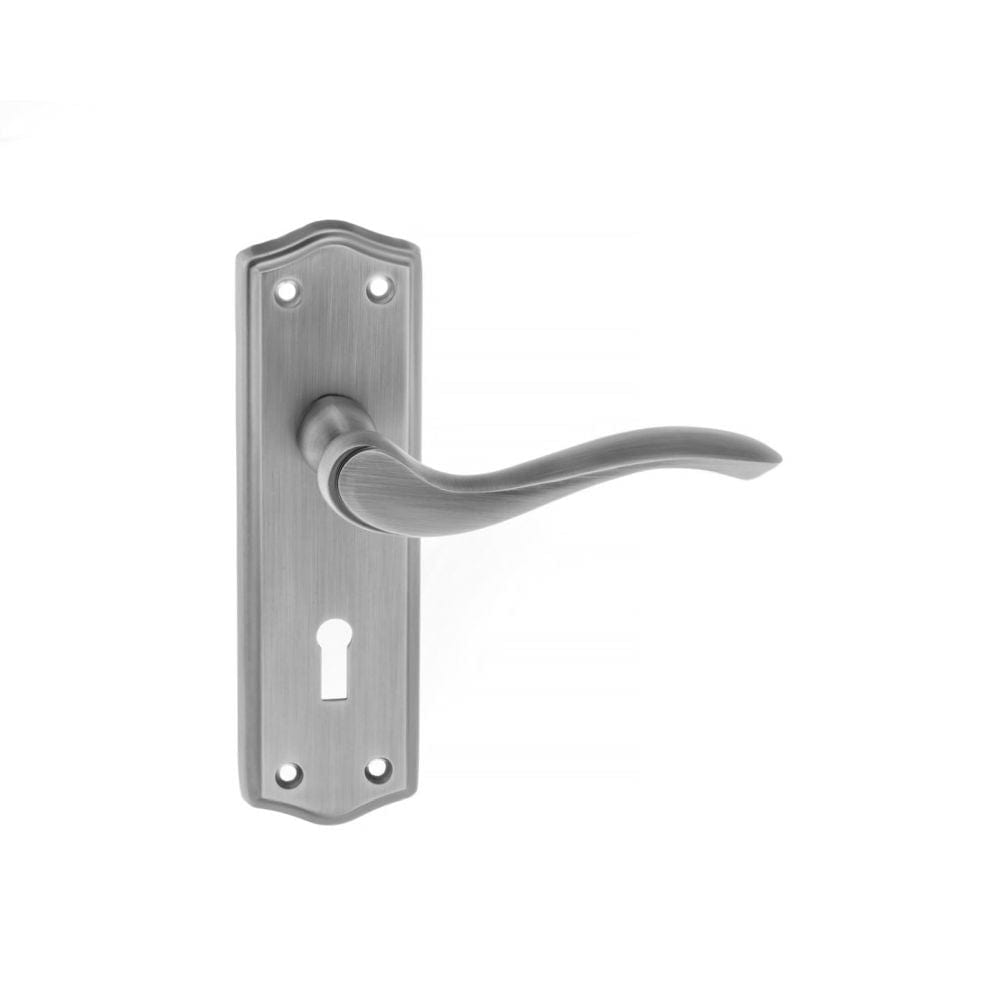 Old English Door Furniture Matt Gun Metal / Std. Lock Handles Old English Warwick Key Lever on Backplate - Matt Gun Metal