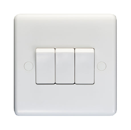 This is an image showing Eurolite Enhance White Plastic 3 Gang Switch - White (With White Trim) pl3032 available to order from trade door handles, quick delivery and discounted prices.