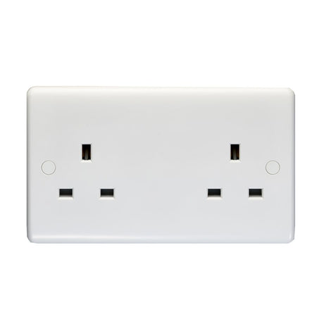 This is an image showing Eurolite Enhance White Plastic 2 Gang Unswitched Socket - White pl4040 available to order from trade door handles, quick delivery and discounted prices.