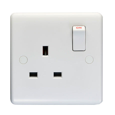 This is an image showing Eurolite Enhance White Plastic 1 Gang Switched Socket Single Pole - White (With White Trim) pl4050 available to order from trade door handles, quick delivery and discounted prices.