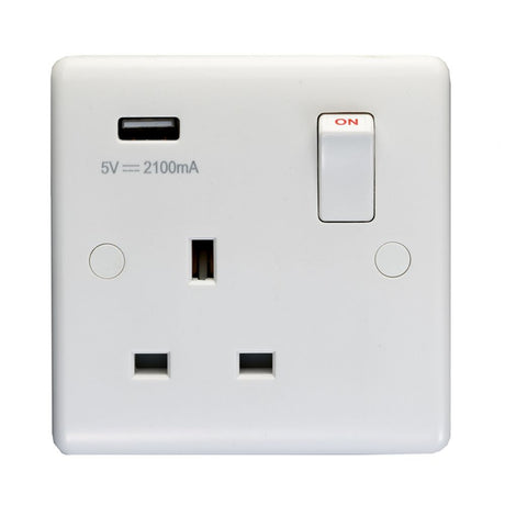 This is an image showing Eurolite Enhance White Plastic 1 Gang USB Socket - White pl4610 available to order from trade door handles, quick delivery and discounted prices.
