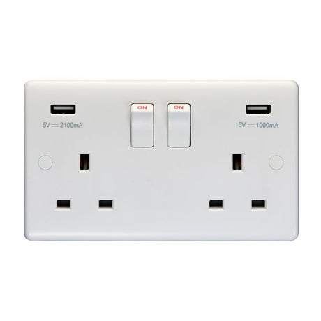 This is an image showing Eurolite Enhance White Plastic 2 Gang Usb Socket - White (With White Trim) pl4620 available to order from trade door handles, quick delivery and discounted prices.
