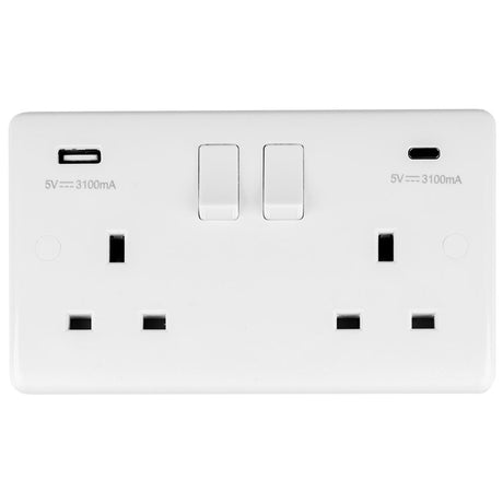 This is an image showing Eurolite Enhance White Plastic Enhance White Plastic 2 Gang Usb C Socket - White (With White Trim) pl4620c available to order from trade door handles, quick delivery and discounted prices.