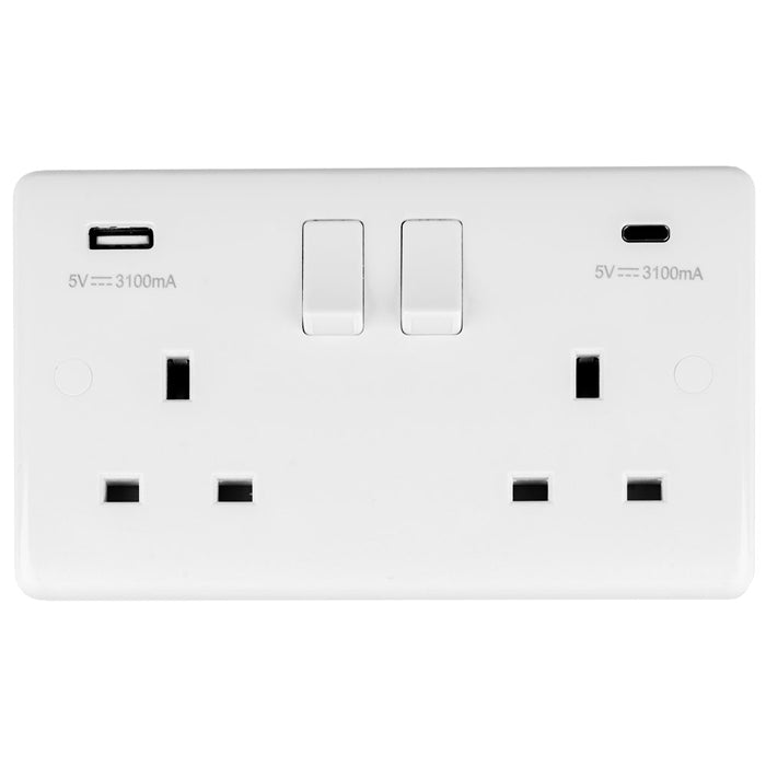 This is an image showing Eurolite Enhance White Plastic Enhance White Plastic 2 Gang Usb C Socket - White (With White Trim) pl4620c available to order from trade door handles, quick delivery and discounted prices.