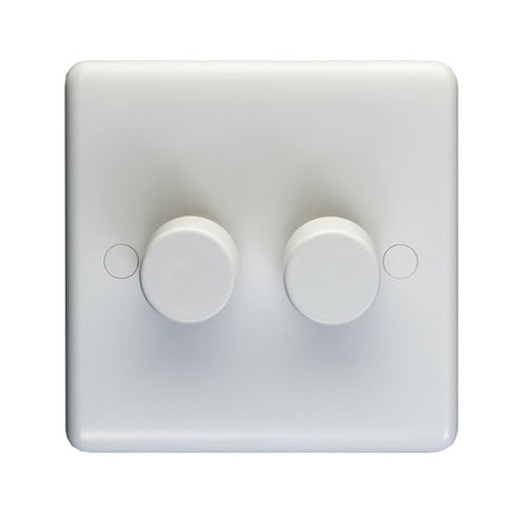 This is an image showing Eurolite Enhance White Plastic 2 Gang Dimmer - White pl3504-42led available to order from trade door handles, quick delivery and discounted prices.