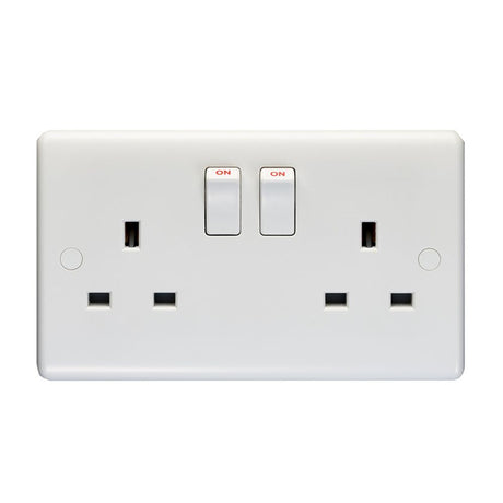 This is an image showing Eurolite Enhance White Plastic 2 Gang Switched Socket Double Poled - White pl4100 available to order from trade door handles, quick delivery and discounted prices.