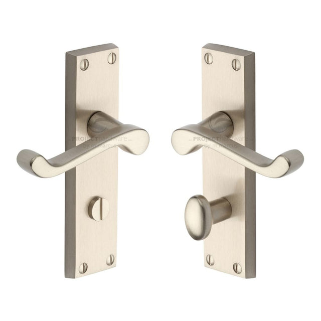 Project Hardware Door Furniture Satin Nickel / Bathroom Lock Handles Project Hardware - Door Handle for Bathroom Malvern Design Satin Nickel Finish