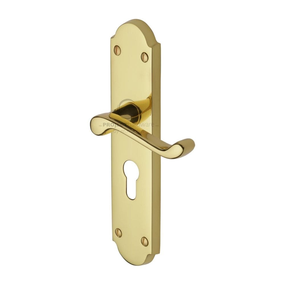 Project Hardware Door Furniture Polished Brass / Euro Profile Lock Handles Project Hardware - Door Handle for Euro Profile Plate Kensington Design Polished Bra