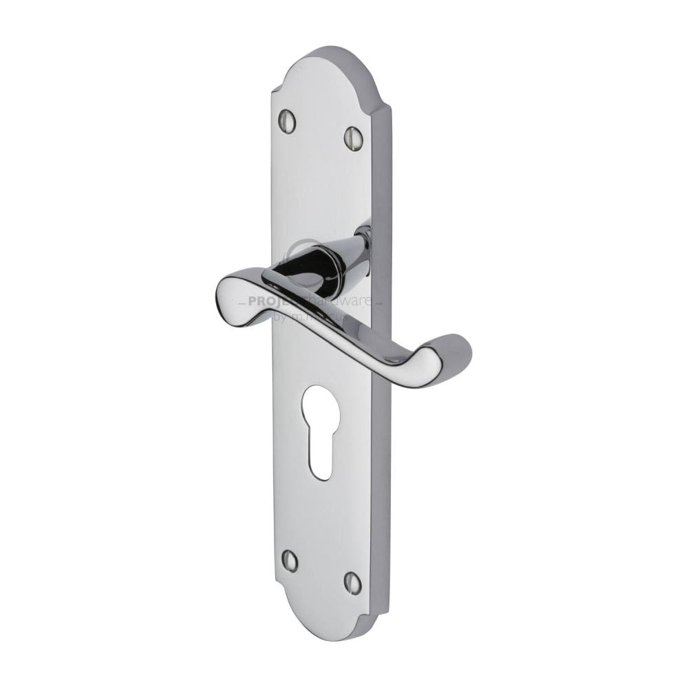 Project Hardware Door Furniture Polished Chrome / Euro Profile Lock Handles Project Hardware - Door Handle for Euro Profile Plate Kensington Design Polished Chr