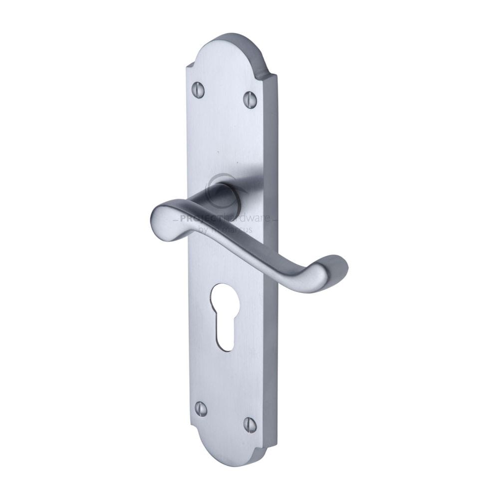 Project Hardware Door Furniture Satin Chrome / Euro Profile Lock Handles Project Hardware - Door Handle for Euro Profile Plate Kensington Design Satin Chr