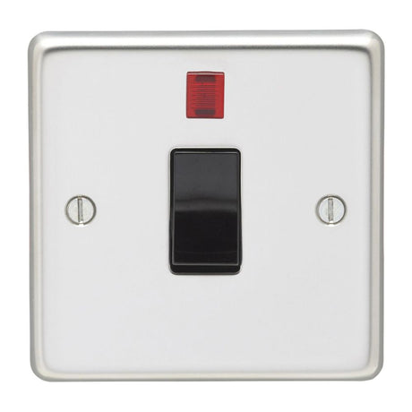 This is an image showing Eurolite Stainless Steel 20Amp Switch with Neon Indicator - Polished Stainless Steel (With Black Trim) pss20aswnb available to order from trade door handles, quick delivery and discounted prices.