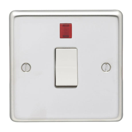 This is an image showing Eurolite Stainless Steel 20Amp Switch with Neon Indicator - Polished Stainless Steel (With White Trim) pss20aswnw available to order from trade door handles, quick delivery and discounted prices.