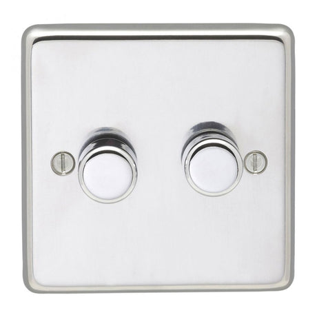 This is an image showing Eurolite Stainless Steel 2 Gang Dimmer - Polished Stainless Steel pss2d400 available to order from trade door handles, quick delivery and discounted prices.