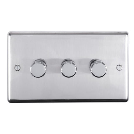This is an image showing Eurolite Stainless Steel 3 Gang Dimmer - Polished Stainless Steel pss3d400 available to order from trade door handles, quick delivery and discounted prices.