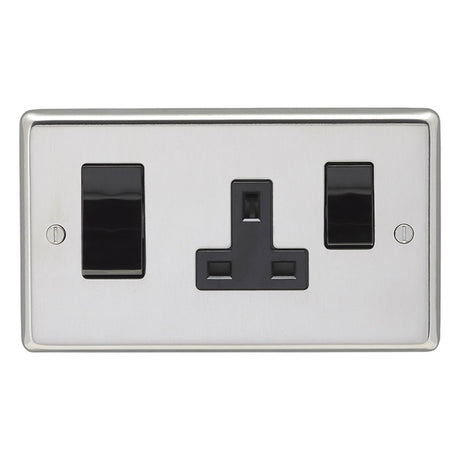 This is an image showing Eurolite Stainless Steel 45Amp Switch with a socket - Polished Stainless Steel (With Black Trim) pss45aswasb available to order from trade door handles, quick delivery and discounted prices.