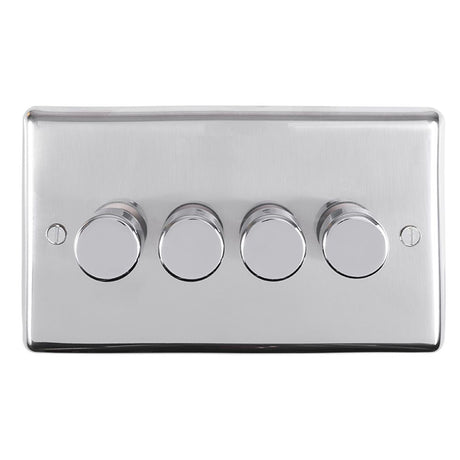 This is an image showing Eurolite Stainless Steel 4 Gang Dimmer - Polished Stainless Steel pss4d400 available to order from trade door handles, quick delivery and discounted prices.