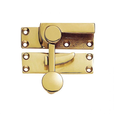This is an image of a Carlisle Brass - Quadrant Arm Sash Fastener - Polished Brass that is availble to order from Trade Door Handles in Kendal.