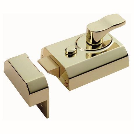 This is an image of a Eurospec - Contract Rim Cylinder Nightlatch 60mm - Electro Brassed that is availble to order from Trade Door Handles in Kendal.
