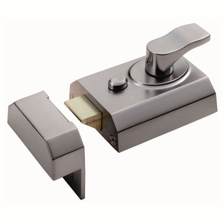This is an image of a Eurospec - Contract Rim Cylinder Nightlatch 60mm - Satin Chrome that is availble to order from Trade Door Handles in Kendal.