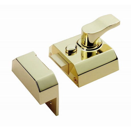 This is an image of a Eurospec - Deadlocking Rim Cylinder Nightlatch 40mm - Electro Brassed that is availble to order from Trade Door Handles in Kendal.