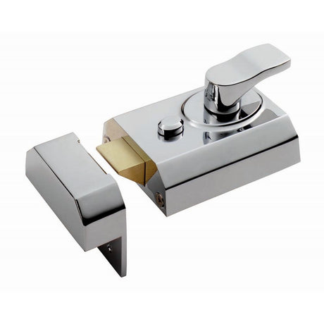 This is an image of a Eurospec - Deadlocking Rim Cylinder Nightlatch 60mm - Polished Chrome that is availble to order from Trade Door Handles in Kendal.