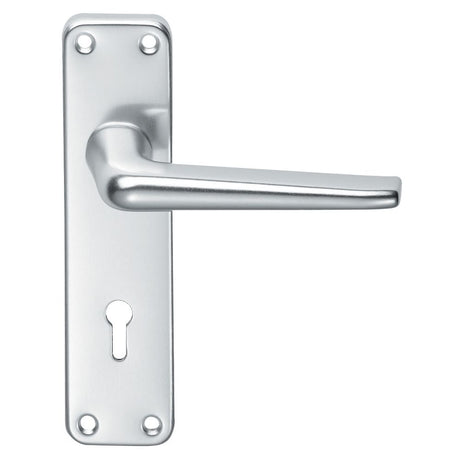 This is an image of a Eurospec - Aluminium Lever on Lock Backplate - Satin Anodised Aluminium that is availble to order from Trade Door Handles in Kendal.