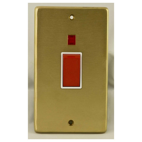 This is an image showing Eurolite Stainless Steel 45Amp Switch with Neon Indicator - Satin Brass (With White Trim) sb45aswnw available to order from trade door handles, quick delivery and discounted prices.