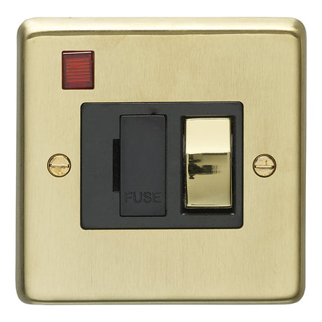 This is an image showing Eurolite Stainless Steel Switched Fuse Spur - Satin Brass (With Black Trim) sbswfnb available to order from trade door handles, quick delivery and discounted prices.