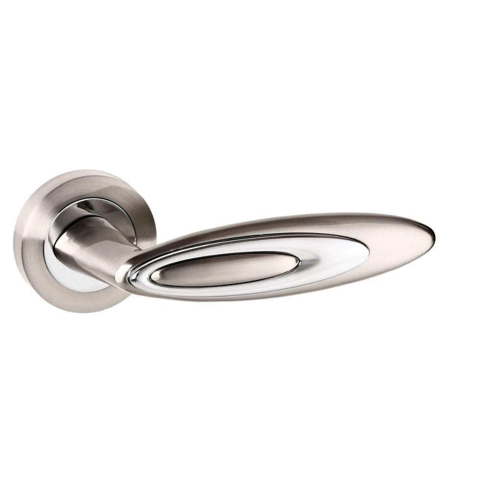 Senza Pari Door Furniture Satin Nickel/Polished Chrome / Round Rose Senza Pari Elisse Designer Lever on Round Rose - Satin Nickel/Polished Chrome