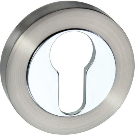 Senza Pari Door Furniture Satin Nickel/Polished Chrome / Euro Profile Escutcheons Senza Pari Euro Escutcheon on Round Rose - Satin Nickel/Polished Chrome