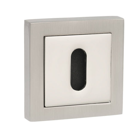 Senza Pari Door Furniture Satin Nickel/Polished Nickel / Mortice Key Profile Escutcheons Senza Pari Key Escutcheon on Square Rose - Satin Nickel/Polished Nickel