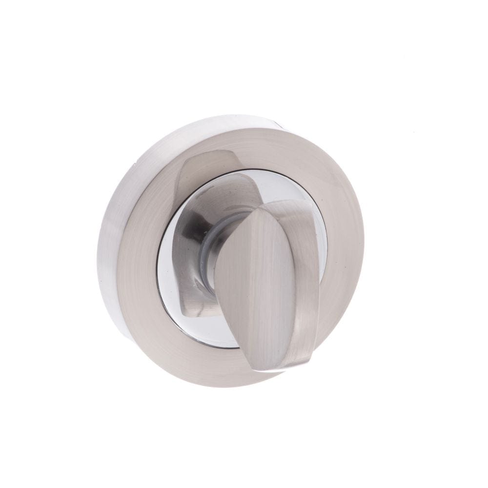 Senza Pari Door Furniture Satin Nickel/Chome Plate / No Senza Pari WC Turn and Release on Round Rose - Satin Nickel/Chome Plate