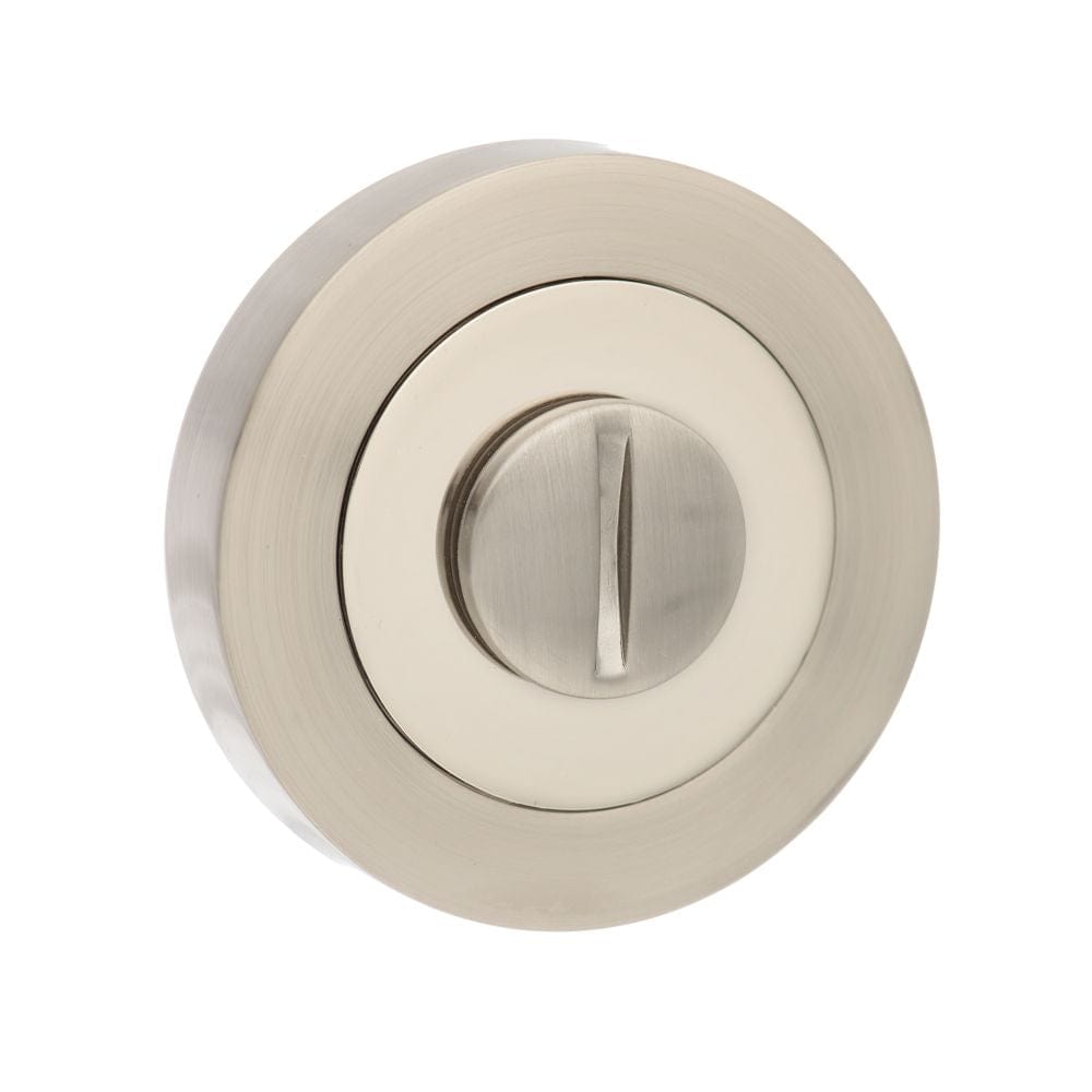 Senza Pari Door Furniture Satin Nickel/Polished Nickel / No Senza Pari WC Turn and Release on Round Rose - Satin Nickel/Polished Nickel
