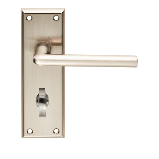 Serozzetta Door Furniture Satin Nickel / Bathroom Lock Handles Serozzetta - Dieci Lever on Bathroom Backplate - Satin Nickel