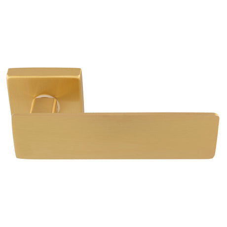This is an image of a Manital - Spring Lever on Square Rose - Satin Brass sg5sb that is availble to order from Trade Door Handles in Kendal.