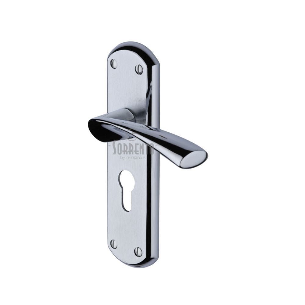 Sorrento Door Furniture Apollo Dual Finish,Satin Chrome/Polished Chrome / Euro Profile Lock Handles Sorrento - Door Handle Euro Profile Plate Atlanta Design Apollo Finish