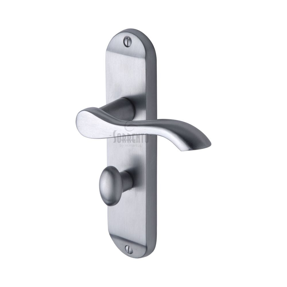 Sorrento Door Furniture Satin Chrome / Bathroom Lock Handles Sorrento - Door Handle for Bathroom Aurora Design Satin Chrome Finish