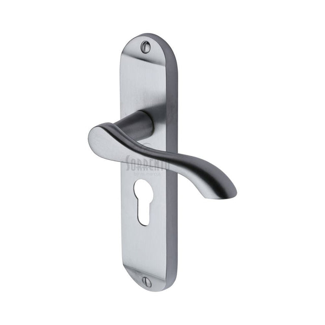 Sorrento Door Furniture Satin Chrome / Euro Profile Lock Handles Sorrento - Door Handle for Euro Profile Plate Aurora Design Satin Chrome Finish