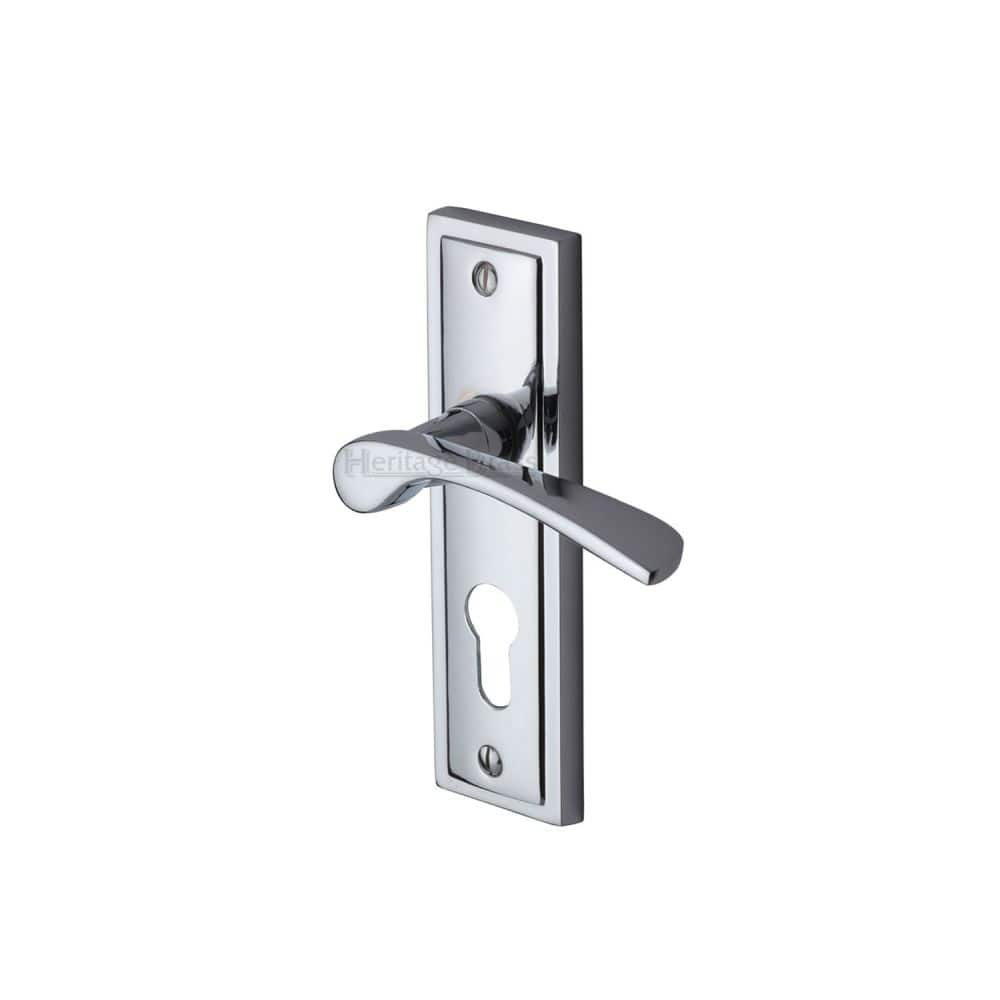 Sorrento Door Furniture Polished Chrome / Euro Profile Lock Handles Sorrento - Door Handle for Euro Profile Plate Boston Design Pol