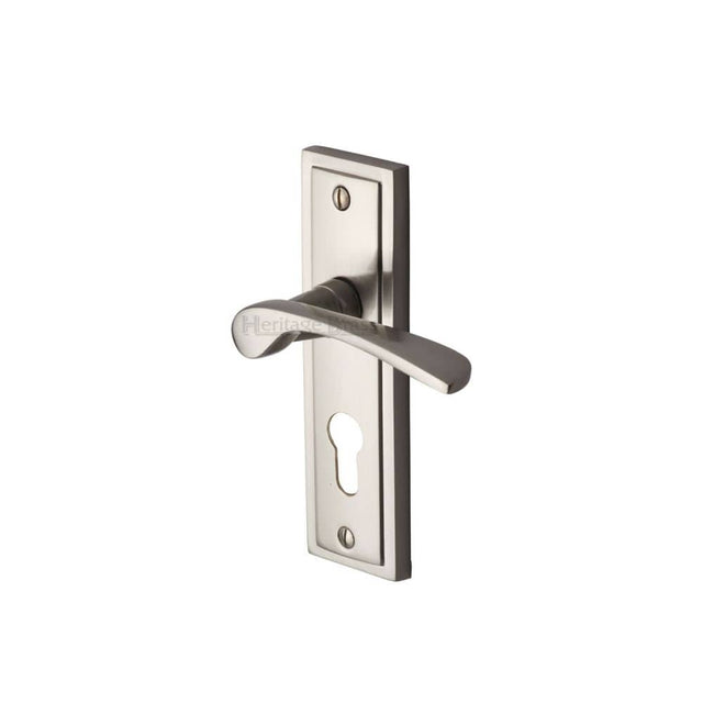 Sorrento Door Furniture Satin Nickel / Euro Profile Lock Handles Sorrento - Door Handle for Euro Profile Plate Boston Design Sat