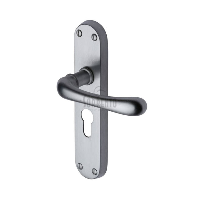 Sorrento Door Furniture Satin Chrome / Euro Profile Lock Handles Sorrento - Door Handle for Euro Profile Plate Donna Design Satin Chrome Finish