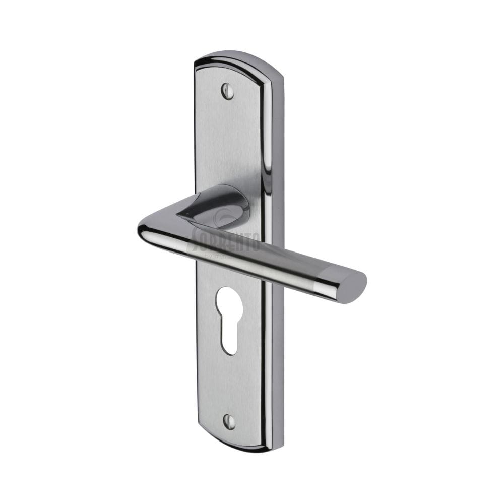 Sorrento Door Furniture Apollo Dual Finish,Satin Chrome/Polished Chrome / Euro Profile Lock Handles Sorrento - Door Handle for Euro Profile Plate Lena Design Apollo Finish