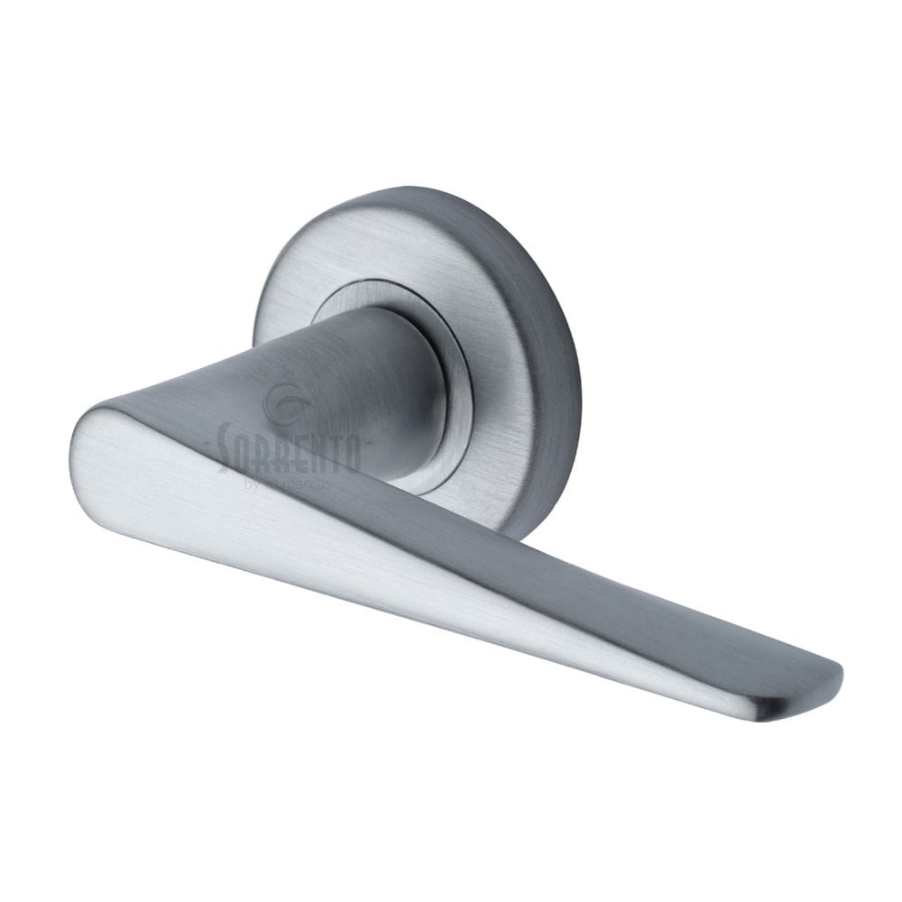 Sorrento Door Furniture Satin Chrome / Round Rose Sorrento - Door Handle Lever Latch on Round Rose Amalfi Design Satin Chrome Finis