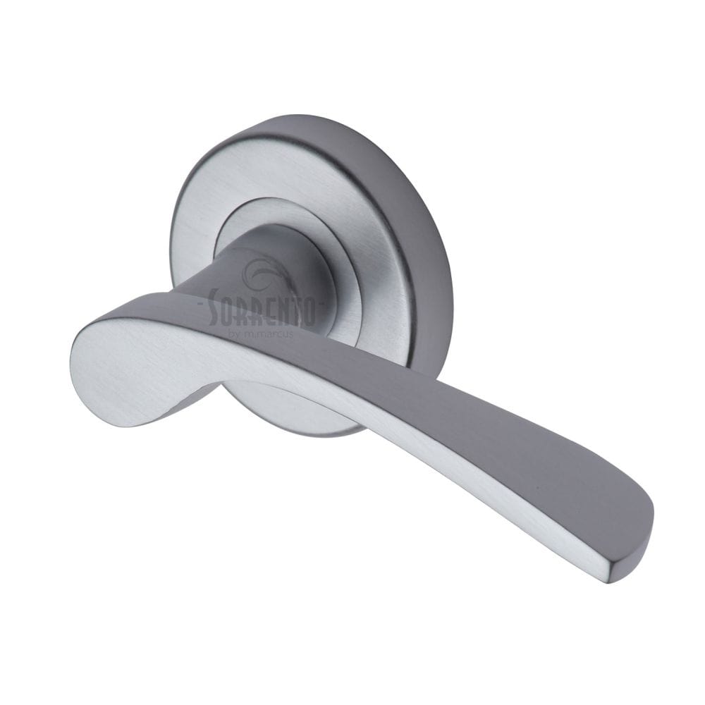 Sorrento Door Furniture Satin Chrome / Round Rose Sorrento - Door Handle Lever Latch on Round Rose Arcadia Design Satin Chrome Fini