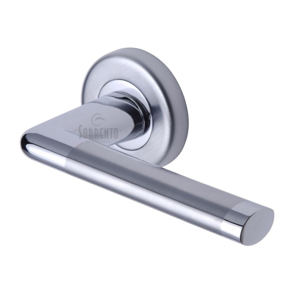 Sorrento Door Furniture Apollo Dual Finish,Satin Chrome/Polished Chrome / Round Rose Sorrento - Door Handle Lever Latch on Round Rose Lena Design Apollo Finish