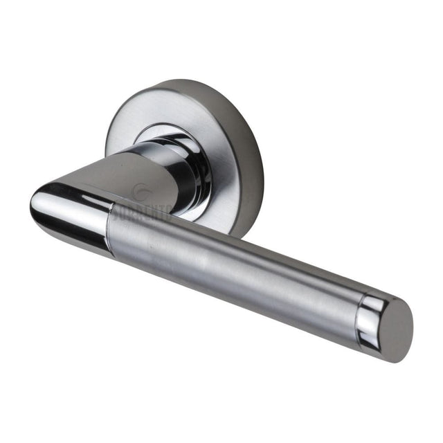 Sorrento Door Furniture Apollo Dual Finish,Satin Chrome/Polished Chrome / Round Rose Sorrento - Door Handle Lever Latch on Round Rose Mercury Design Apollo Finish