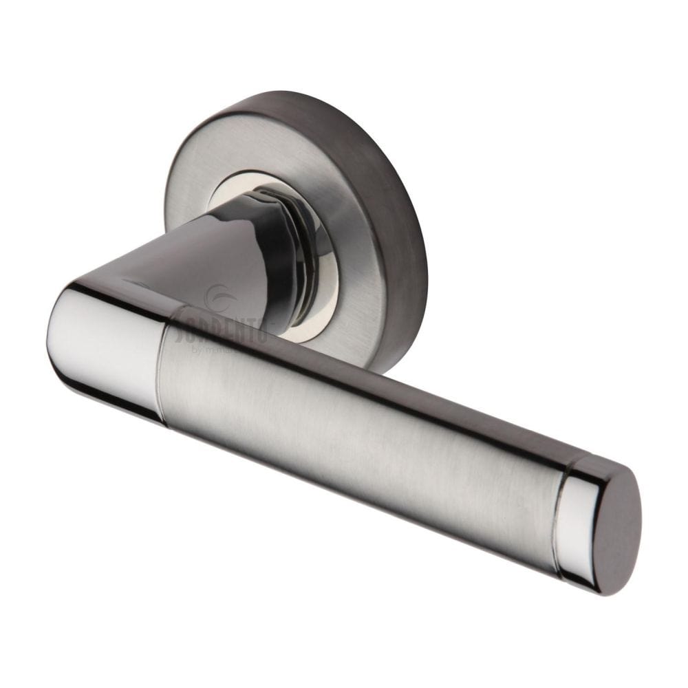 Sorrento Door Furniture Apollo Dual Finish,Satin Chrome/Polished Chrome / Round Rose Sorrento - Door Handle Lever Latch on Round Rose Milan Design Apollo Finish