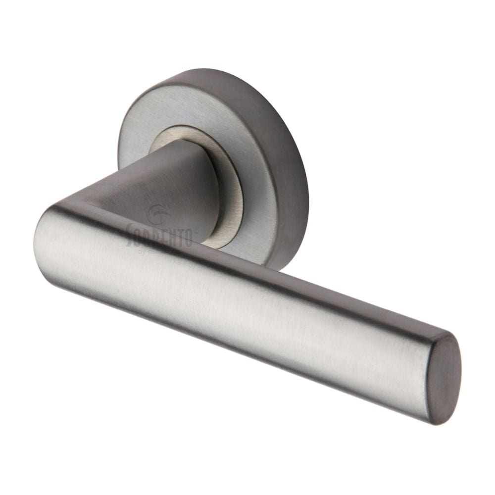 Sorrento Door Furniture Satin Chrome / Round Rose Sorrento - Door Handle Lever Latch on Round Rose Milan Design Satin Chrome Finish