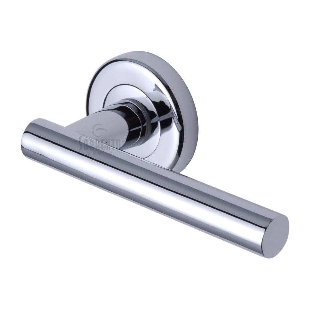 Sorrento Door Furniture Polished Chrome / Round Rose Sorrento - Door Handle Lever Latch on Round Rose Shuttle Design Polished Chrome Fini