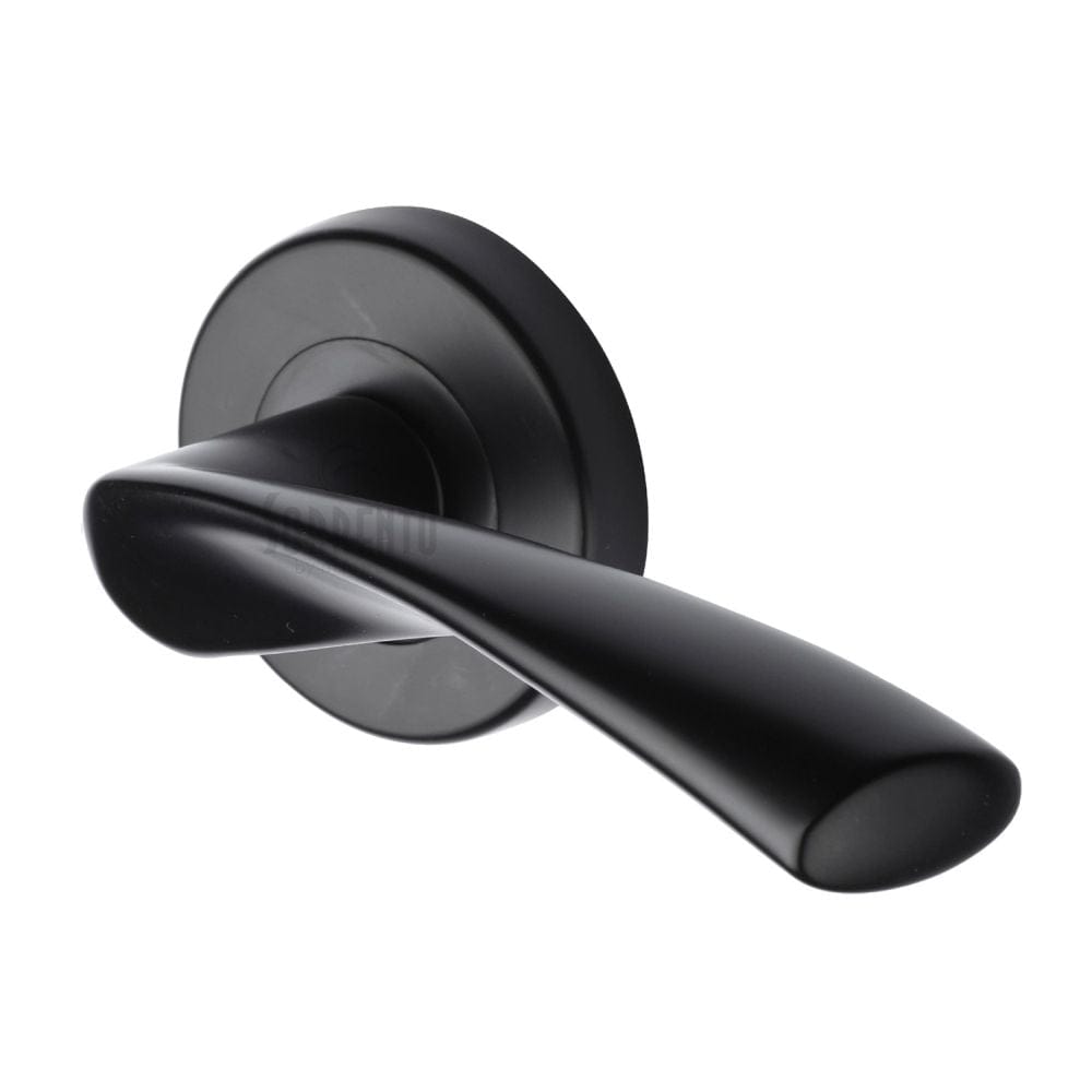 Sorrento Door Furniture Matt Black / Round Rose Sorrento - Door Handle Lever Latch on Round Rose Treviso Design Matt Black Finis